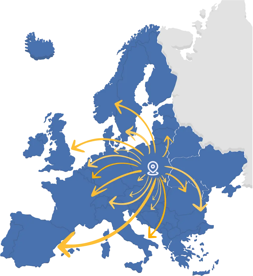 Mapa eksportu STRUMET — dostawy w całej Europie